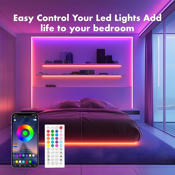 Neon Rope Lights,32.8FT RGB LED Strip Lights, App Control, IR Remote, Music Syncing, Outdoor IP67 Waterproof, Flexible Strip Cuttable for BedHead,Underbed,Ceiling
