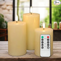 Flickering Flameless Candles, Real Wax Battery Operated Candles with Remote, Flat Top Led Flameless Pillar Candles for Home, Wedding, Party Decor, Set of 3, Φ 3" H 4" 5" 6", Ivory