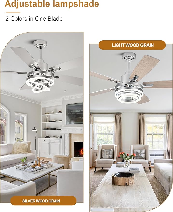 52" Ceiling Fan with Light Chandelier Fan Modern DC Motor Dimmable Led Fandelier Ceiling Fan with Light for Bedroom, Living Room