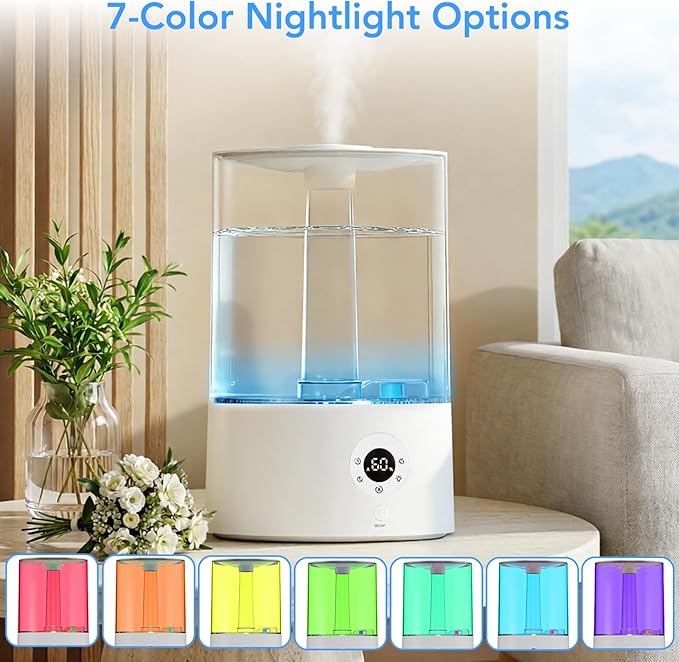 4L Top Fill Humidifier for Bedroom, Auto Constant Humidity, Smart Control, Quiet Ultrasonic Cool Mist, 360° Nozzle, 3 Mist Levels, 7-Color Light for Home Office Baby Room