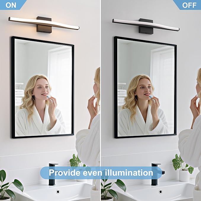 Modern Bathroom Vanity Light 24 inch, Curved, Dimmable 5CCT Led Bathroom Light Fixture Over Mirror, Black Bar Vanity Light for Bathroom Mirror Cabinets-ETL Certificated Modern LED Vanity Makeup Lights