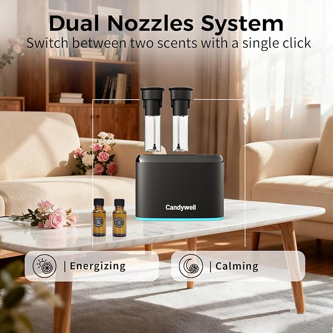 Smart Waterless Essential Oil Diffuser with Dual Nozzle & App Control, Cold Air Tech Diffuser for 1500 Sq Ft, with 4 Timer & Mist Levels, Hotel Scent Diffuser for Home & Office