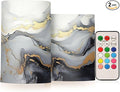 Black and Gold Marbled Pattern Flameless Candles Color Changing LED Candles with Remote Control Battery Candles for Outdoor and Indoor Home and Room Decoration, 3'' x 4''/5'' Set of 2 Pieces