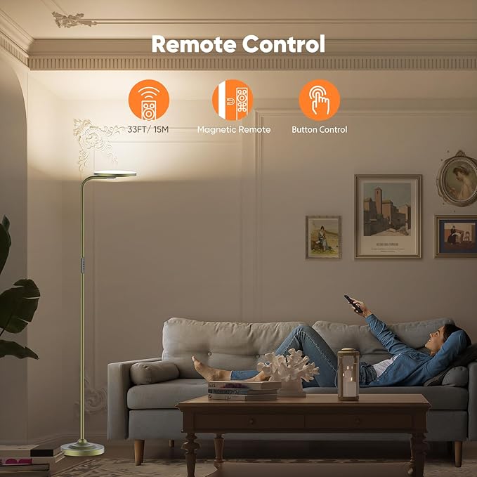 36W LED Floor Lamp, Super Bright Standing Lamp, Modern Stepless Dimmable Torchiere Tall Lamp with Remote Control, 350°Rotating Head Reading Floor Lamp for Living Room, Bedroom, Office