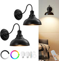 Lightess Black Battery Operated Wall Sconces Set of Two, Vintage Wireless Wall Lights with Rechargeable 12 Colors Bulbs, Dimmable Cordless Gooseneck Wall Decor Lamps with Remote Control