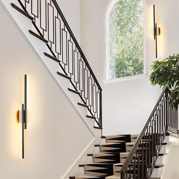 Modern Black Wall Sconces 31.5In Hardwired Wall Light Fixtures Dimmable LED Sconce Wall Lighting Indoor Wall Lamps for Living Room Bedroom Bathroom Hallway Stairs 3000K