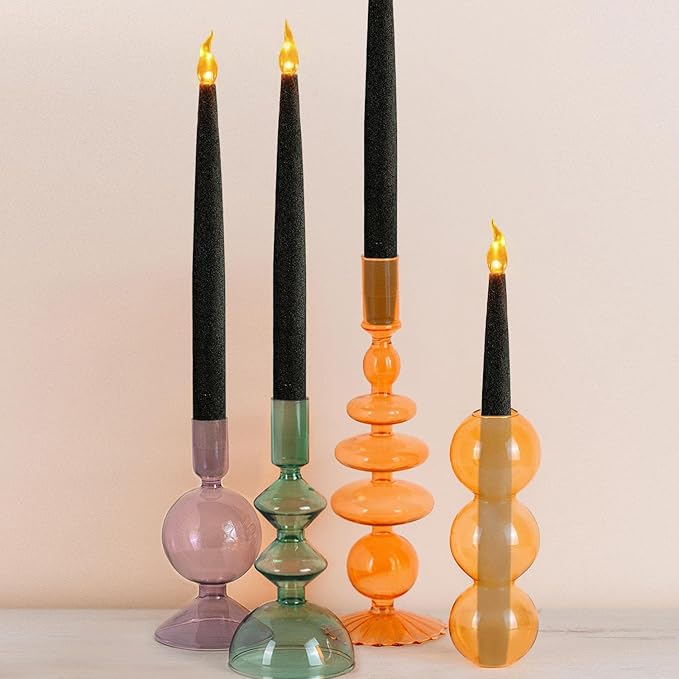 FURORA LIGHTING Black Glittery LED Taper Candles Pack of 2, Flameless Flickering Taper Candles with Timer for Home Décor Holiday Décor, Battery Operated