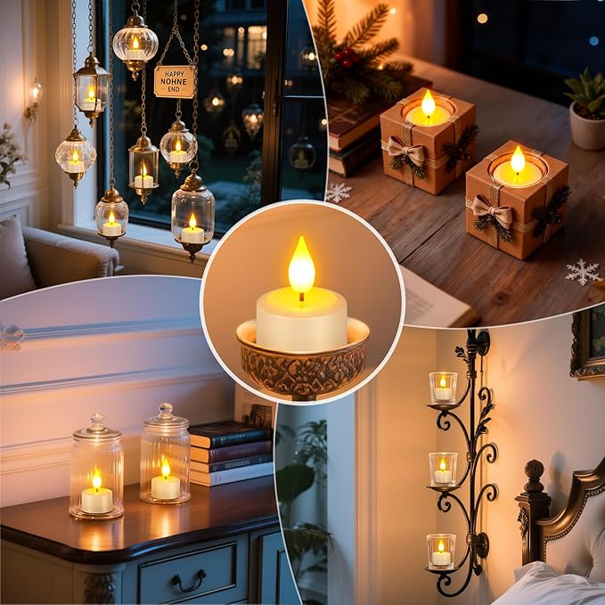 PChero 12 Pack Rechargeable Flameless Candles with Remote Timer, Battery Operated Tea Lights Candles,LED Flickering Tealights Candles for Home Wedding Halloween Fall Christmas Decor