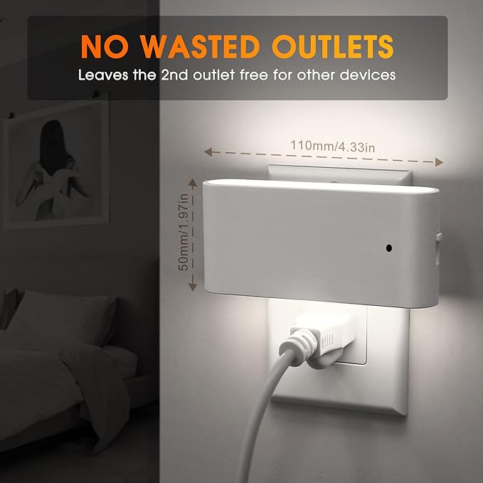 Briignite Night Lights Plug into Wall, 2 Pack, LED Night Light with Dusk to Dawn Light Sensor, Dimmable NightLight Plug in, 5000K Daylight White Nightlight for Kids Room Bedroom Hallway Kitchen