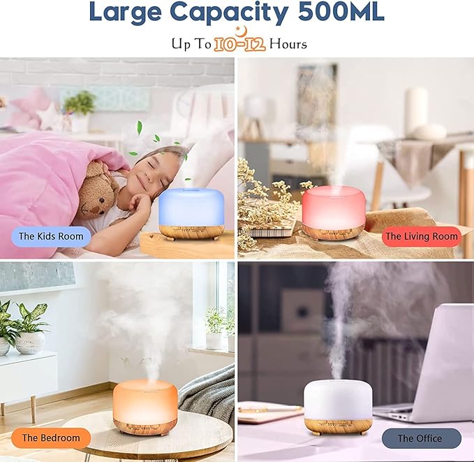 Ultrasonic Essential Oil Diffuser: 500ml Aromatherapy Humidifier Remote Control Large Room - Fragrance Water Vaporizer Aroma Scent Air Mister with Light & Timer Bedroom Office, Black
