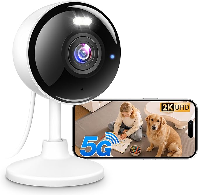 2K Cameras for Home Security, 5G & 2.4G WiFi Security Camera Indoor Outdoor for Baby Pet Dog Cat Nanny, 2-Way Audio, Color Night Vision, Siren, 24/7 Local Recording, IP65, Compatible with Alexa, K07