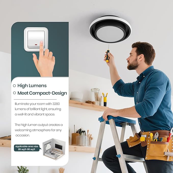 Hallway Light Circle Modern Ceiling Light Fixture, 12IN Modern Ceiling Lamp 6000K LED Ceiling Light Black Ceiling Lighting for Living Room, Balcony Bedroom