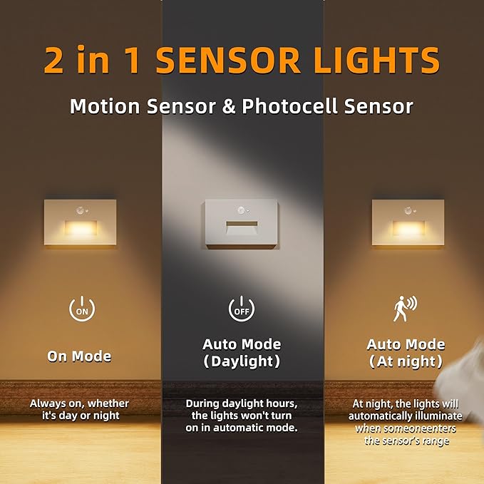 8 Pack Motion Sensor Stair Lights Indoor Outdoor,Dimmable Motion Activated Step Lamp 3000K/4000K/6000K,Hardwired 120V 4W IP65 Waterproof Outside Stairway Light,Led Staircase Lights- White