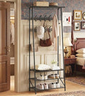 OUTLANE Entryway Hall Tree with 10 Hooks, Shoe Bench & Storage Shelf, Coat Rack Organizer with Wood Accents and Metal Frame for Entryway, Living Room, Bedroom, Black -Double row