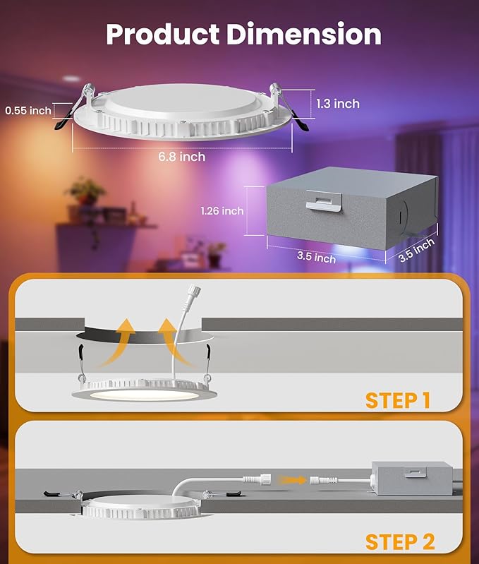 LED Recessed Lighting 6 Inch with App & Voice Control, 1200LM RGBCW Smart Ceiling Light Compatible with Alexa & Google, Dimmable Canless Recessed Light with Timer Music Sync, 12 Pack