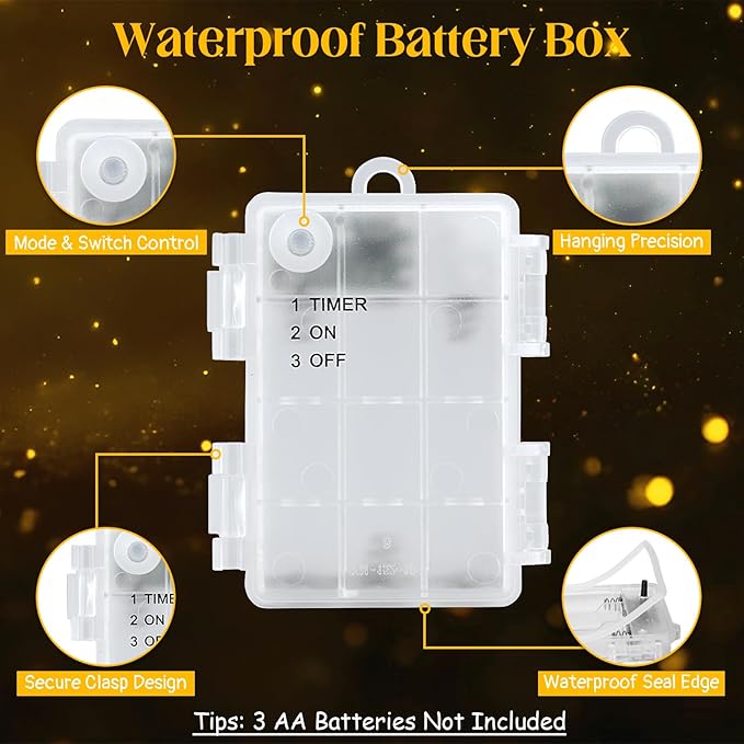 String Lights Outdoor Waterproof 9.8ft 30 LED, Warm White Fairy Lights Battery Operated with Timer Clear Wire for Indoor & Outdoor Decorations Garland Party Garden