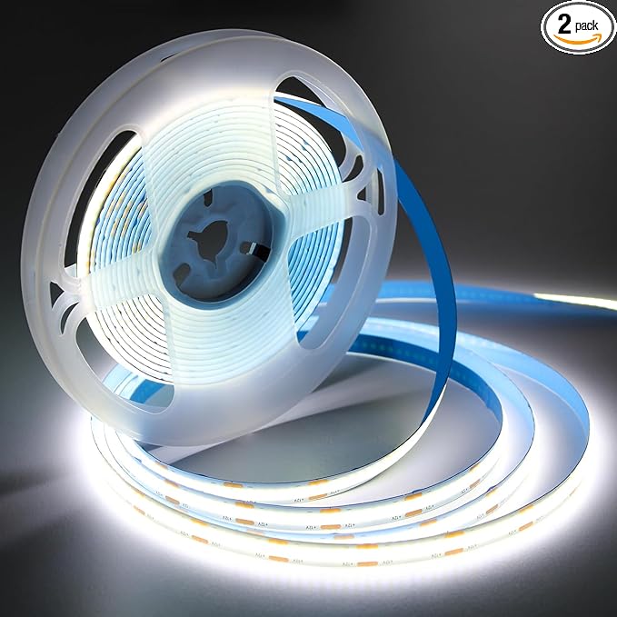 iNextStation 16.4ft/5M 6000K White COB Light Strip, DC12V CRI 93+ LED Strip Light, 8mm Width LED Tape Lights, Flexible LED Light TV Backlight, Outdoor, Bedroom, Mirror, Home Lighting Decor(No Plug)