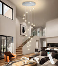 20-Lights Modern Chandeliers for Living Room Long Light High Ceiling Pendant Lights LED Dimmable Lighting Fixtures Chandelier for Foyer Entryway Polished Chrome Sloped Ceiling Install