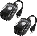 Outdoor Timer Outlet Waterproof, 24 Hour Mechanical Timer Outlet for Home and Garden, Single Grounded, 15A 3/4HP, Black, 2 Pack