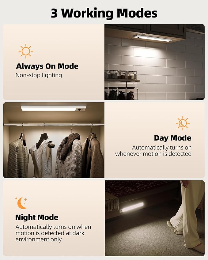 EZVALO 6 Pack Under Cabinet Lighting Wireless with Battery Indicator, 2000mAh Rechargeable Motion Sensor Light Indoor, 10inch 80 LED Under Counter Lights for Kitchen Closet, 3 Color Temps, Dimmable