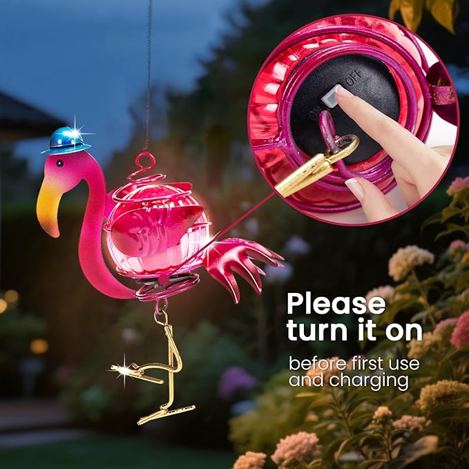 Solar Hanging Flamingo Lights LED Waterproof Powered Outdoor Garden Decor Light Unique Decorations for Sister Birthday Gardening Gifts for Mom Women Backyard Front Porch Balcony Yard Path