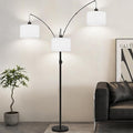 Dimmable Floor Lamp - 3 Lights Arc Floor Lamps for Living Room,Modern Tall Standing Tree Lamp with White Drum Linen Shade & Heavy Base,Mid Century Floor Lamp for Bedroom Corner Office,Bulbs Included