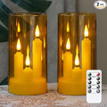 3 in 1 Flameless Taper Short Candles with 10 Key Remote Control and Timer, Battery Operated Pack of 2 LED Acrylic 3" x6" Amber Pillar Flickering Warm Light