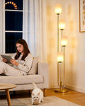 Lightdot Gold Floor Lamp 4-Lights Dimmable Floor Lamps with Cylinder-Shaped Lampshade 3000K Bulbs Included Unique Modern Standing Tall Lamp for Living Room/Bedroom/Sofa Beside/Corner Decor