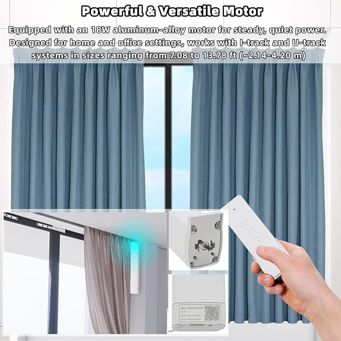 Electric Curtain Track, Retractable Motorized Curtains Rod From 7-13.78ft, Automatic Curtain Opener with controller/Voice Control, Smart Curtains System for I-Rrail and U-Rail (For 7-13.78ft)