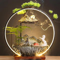 LED Halo Reflux I, Ceramic Zen Ornament with Rain Curtain Flowing Water Waterfall I Sitting, Suitable for Home Office Yoga Meditation Use