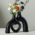 Hug Donut Ceramic Decorative Vase Set, Snuggle Hollow Modern Nordic Boho Style Vases for Home Decor Living Room Shelf Bookshelf Mantle Entryway Table Console Décor (Matte Black)