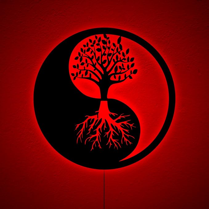 SAFESYZ Meditation Tree Wall Art with LED Lights, Yoga Room Decoration, Tree Inside Yin Yang Wall Sign, Yin Yang Decor, Home Office Decoration, Birthday Xmas Christmas Gifts, RGB 16 Colors Changing