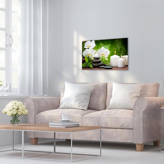 GUTTATY Zen Wall Art Decor, Modern Bathroom Zen Decor Wall Art, Canvas Wall Art for SPA Zen Room Decor, Green Bamboo and Pebble Relaxing Zen Art Prints for Office & SPA Wall Decor 12x18 Inches