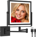 Ruacq Rechargeable Wall Mounted Makeup Mirror with Lights, Double Sided 1X/10X Magnifying Vanity Mirror with 3 Color Lighting, Touch Screen Dimmable, 360° Rotation Extension Foldable Arm(Matte Black)