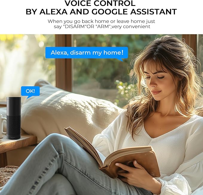 LWOHSI Home Security Systems,Wireless DIY Burglar Alarm Kits,Smart Home Alarm System with Window/Door Sensor,PIR Motion Detector,Voice Control with Alexa and Google,4G SMS/Tuya App Alerts (A01F-US-D)