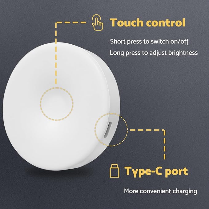 Rechargeable Puck Lights 2 Pack, Dimmable Touch Light Stick on for Closet, Magnetic Tap Light 1000mAh Battery Powered, Portable Led Light Cool White for Locker, Cabinet, Bedside, Kitchen