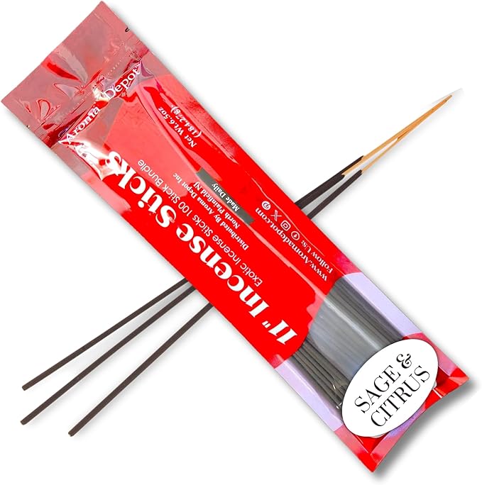 Aroma Depot Sage & Citrus Exotic 11'' Incense Sticks. Approx. 85 to 100 Sticks Per Bundle, Each Natural Stick Burns for 45 mins to 1 Hour Each. Long Lasting. Guarantee 100% Pure