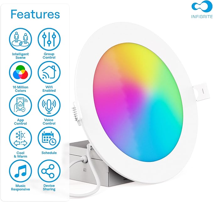 INFIBRITE 6 Inch WiFi Smart 12W 1100LM LED Recessed Ceiling Light, Dimmable, Alexa/Google, Wet Rated