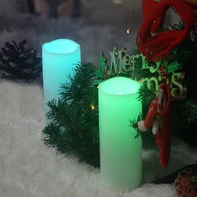 CANDLE CHOICE Waterproof Outdoor Color Changing Flameless Candles Remote Timer White Realistic Flickering Battery Operated Electric LED Pillars for Wedding Christmas Decoration Teen Girls 3”x8” 2PCS