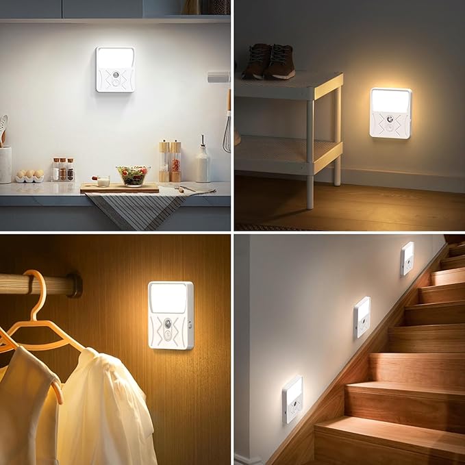 Airand Rechargeable Motion Sensor Night Light, 3 Color Temps LED Stick-On Closet Light with Dusk to Dawn Sensor, Adjustable Brightness for Bedroom, Wall, Kitchen, Stairs, Hallway, 2-Pack