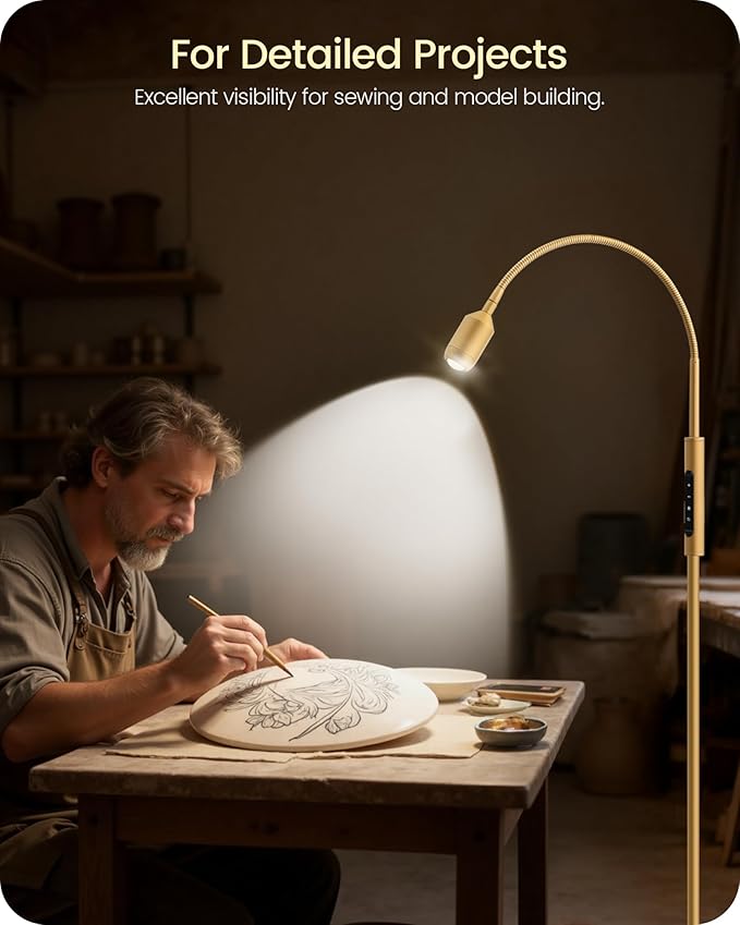 Reading Floor Lamp, 74.2" Tall LED Lamp, with 360° Flexible Gooseneck & Touch & Remote Control, Ajustable Color & Beam, Crafts Standing Lamp, for Reading, Task Craft, Living, WD16LD05