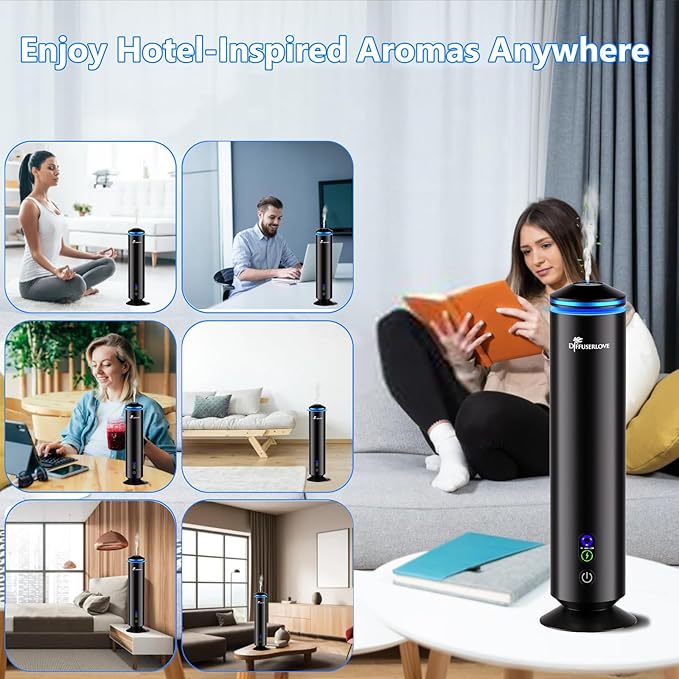 Diffuserlove Full Metal Body Waterless Scent Diffuser with 5 Hotel Scent Oils Hotel Collection Diffuser Waterless Aromatherapy Essential Oil Diffuser UP to 1000 Sq Ft Coverage for Home Office