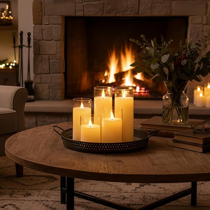 Homemory Ivory White Flickering Flameless Candles, Battery Operated Acrylic LED Pillar Candles with Remote Control and Timer, Set of 5