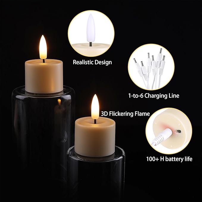 Rechargeable Tea Lights with Remote Timer, Battery Operated LED Tealight Flameless Candles, Flickering Tealights for Votive, Weddings, Parties, Halloween, Christmas, Home Decoration (12 Pack)