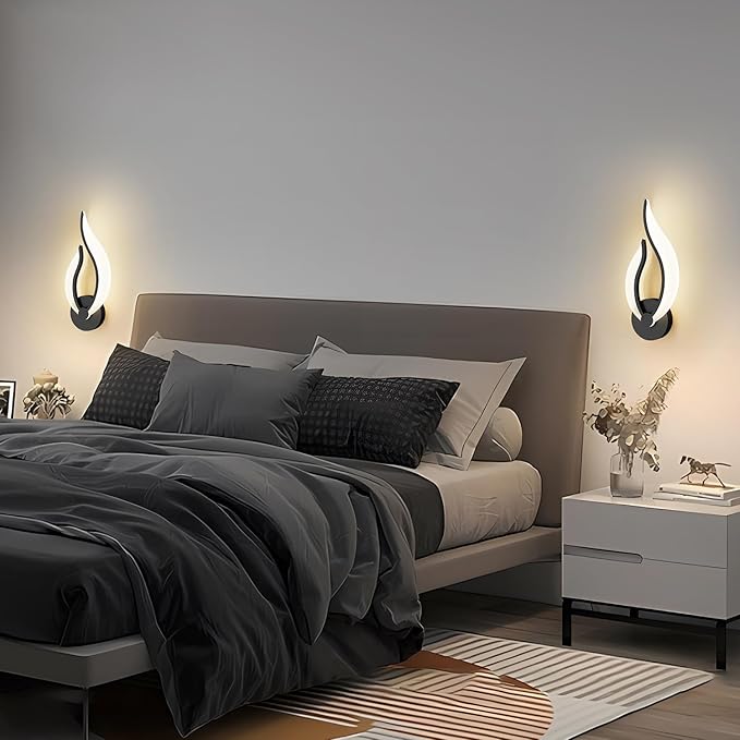 Hard-Wired 2-Pack Modern Indoor Wall Sconce 10W LED Black Dimmable Wall Sconce Set of 2 for Living Room Bedroom Hallway (Warm White Light, 3000K)
