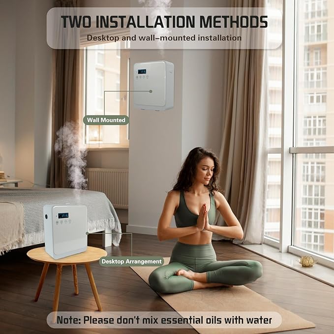 Waterless Essential Oil Diffuser 2000 Sq Ft, Cold Air Oil Scent Diffusers with Timer 250ml, Bluetooth App Control Aromatherapy Diffuser Machine for Home, Office, Hotel (White)