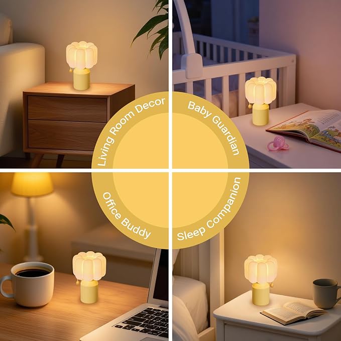Mini Night Light for Bedroom, Flower Silicone Night Light with 30min Timer, Touch Control Dimmable Lamp with 3 Brightness Levels, LED Rechargeable Nightlight, Cute Bedside Lamp for Kids Gifts (Yellow)