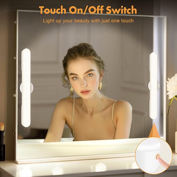 Set of 2 Wireless Vanity Makeup Lights for Mirror, Stick On Rechargeable Light Bar for Bathroom Mirror with 3 CCT&Dimmable, Cordless Battery Operated Touch Control Lighting