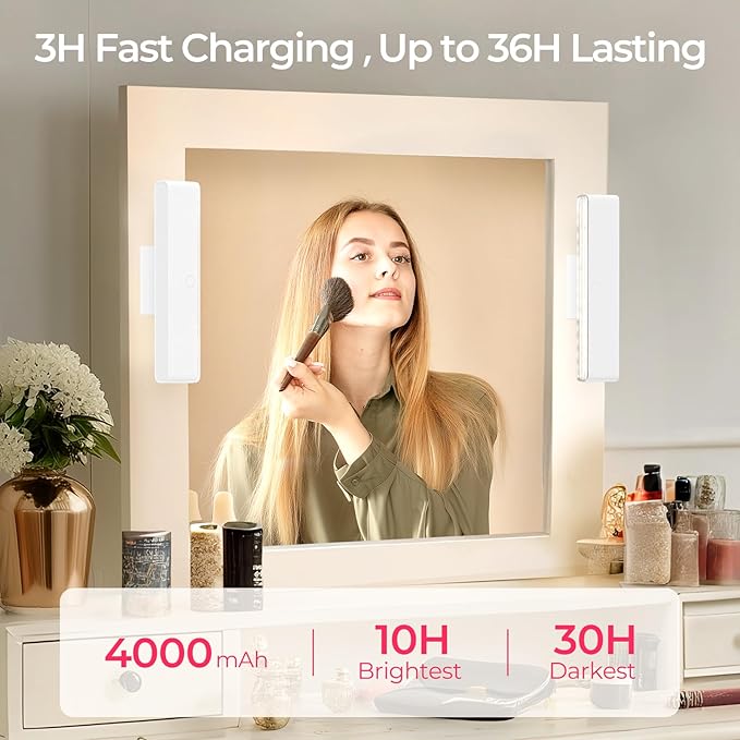 Wireless Vanity Light for Mirror - 4000mAh Rechargeable Stick On Makeup Light with CCT Modes & Dimmable Brightness, Cordless Lamp for Mirror, Vanity, Bathroom, Renter Friendly Gifts for Women
