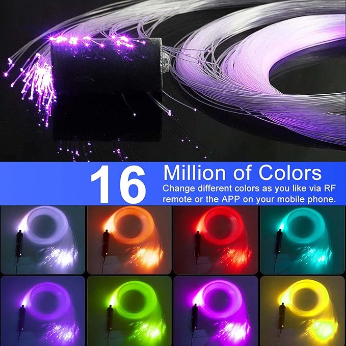 AZIMOM 6W Bluetooth Music Control RGB LED Fiber Optic Lights Star Ceiling Light Kit RF 28 Key Remote APP Sensor Light Source 550pcs 0.75mm 13.1ft Fiber Strands for Indoor Car Home Interior Decoration